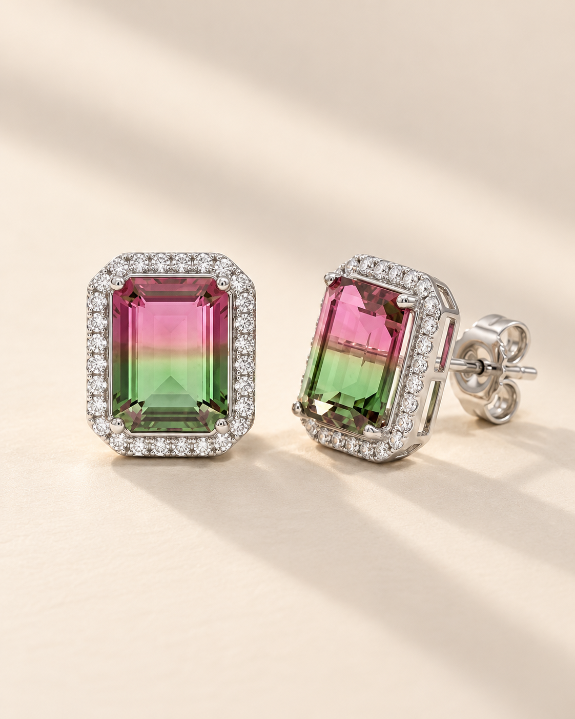 Aurora Watermelon Gem Stud Earrings #color_silver