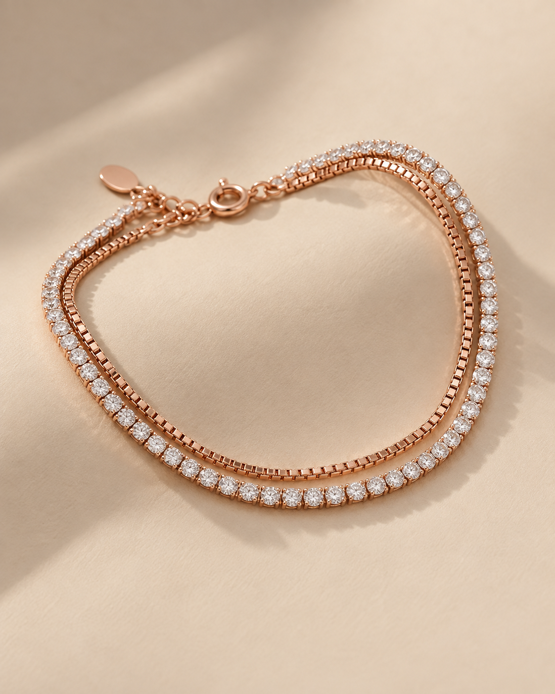 Dual Row Tennis Bracelet for Women #color_rose gold