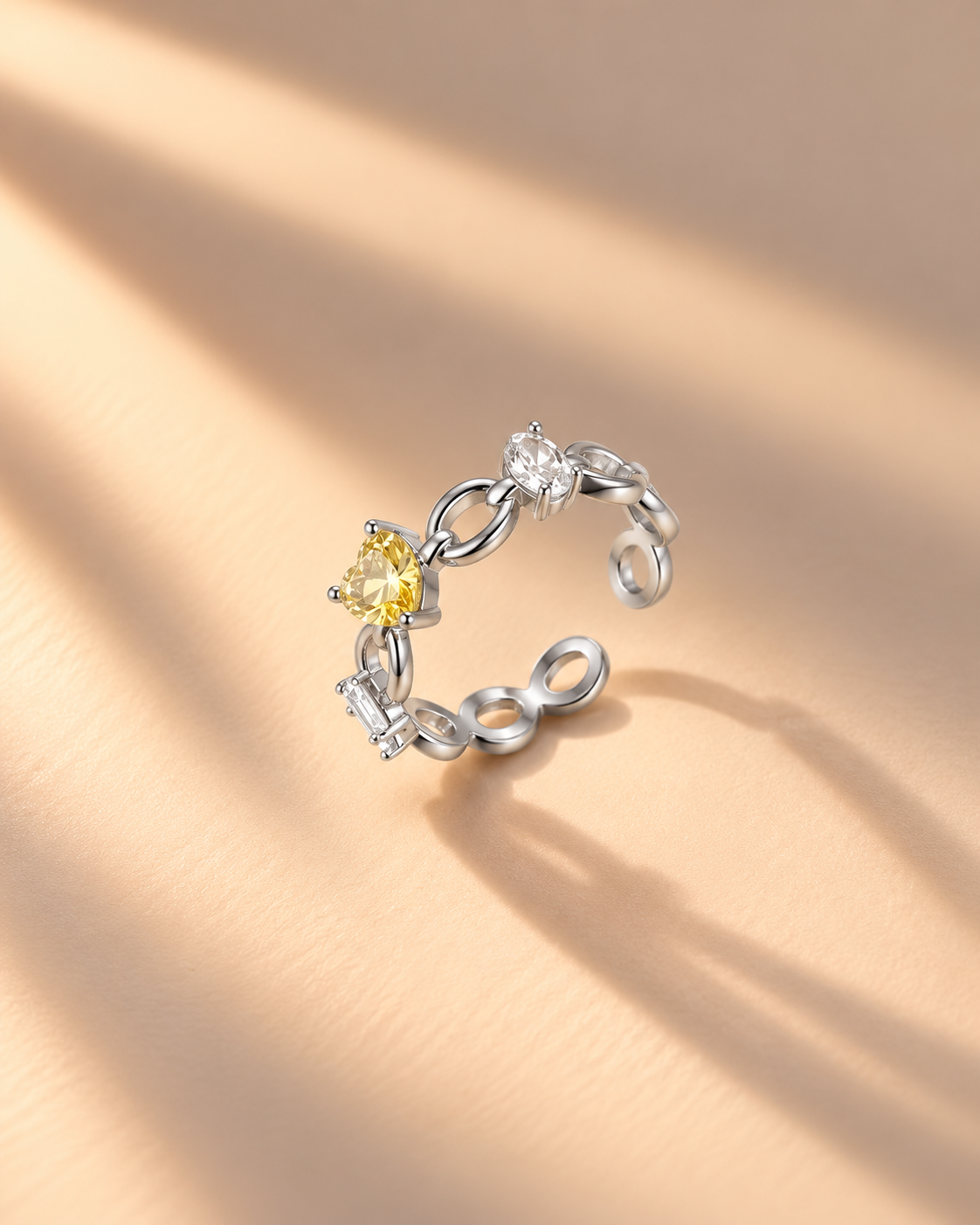 Heart & Baguette Link Ring | 925 Sterling Silver Ring