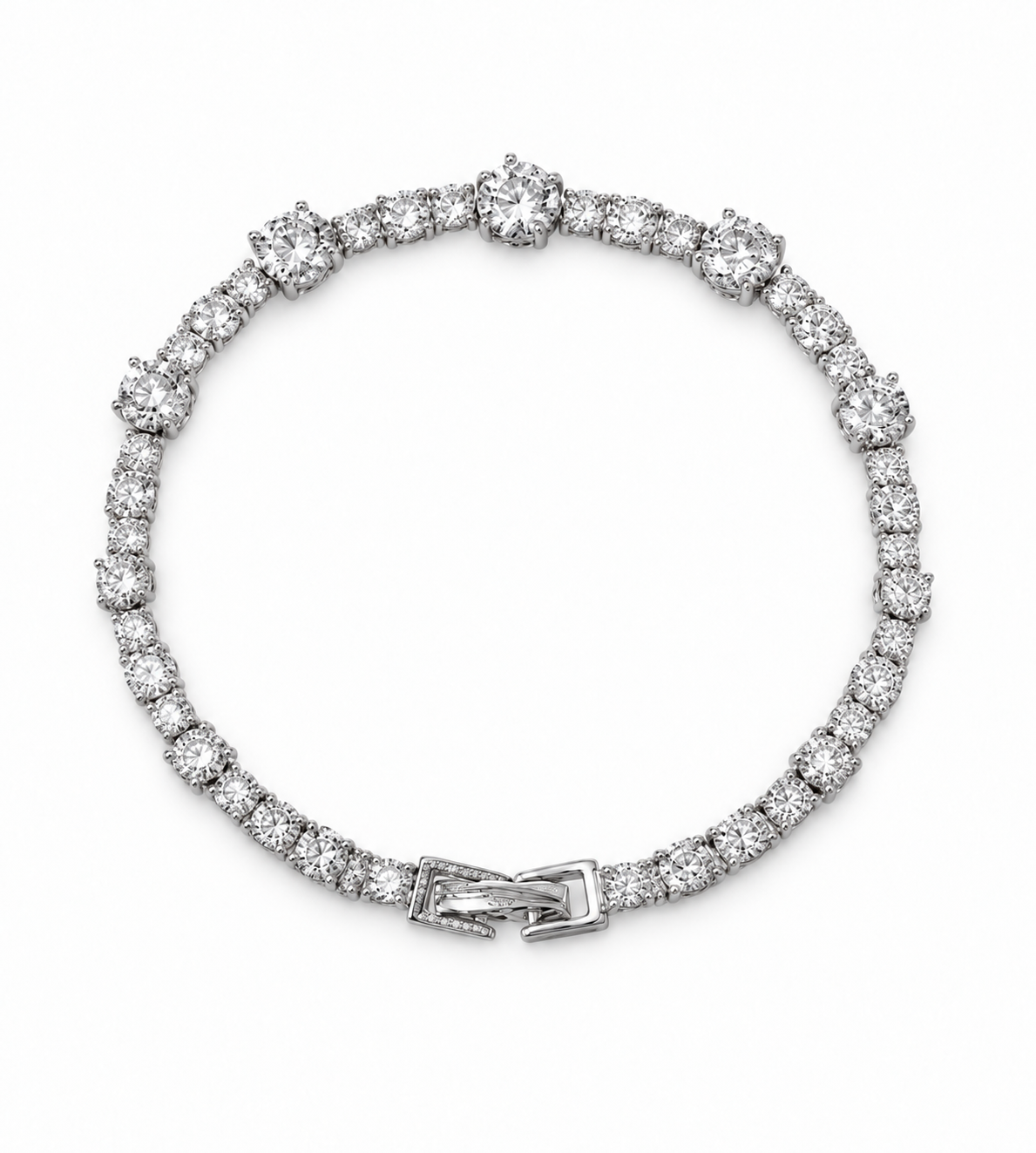 925 Sterling Silver alternating round tennis bracelet with secure box clasp