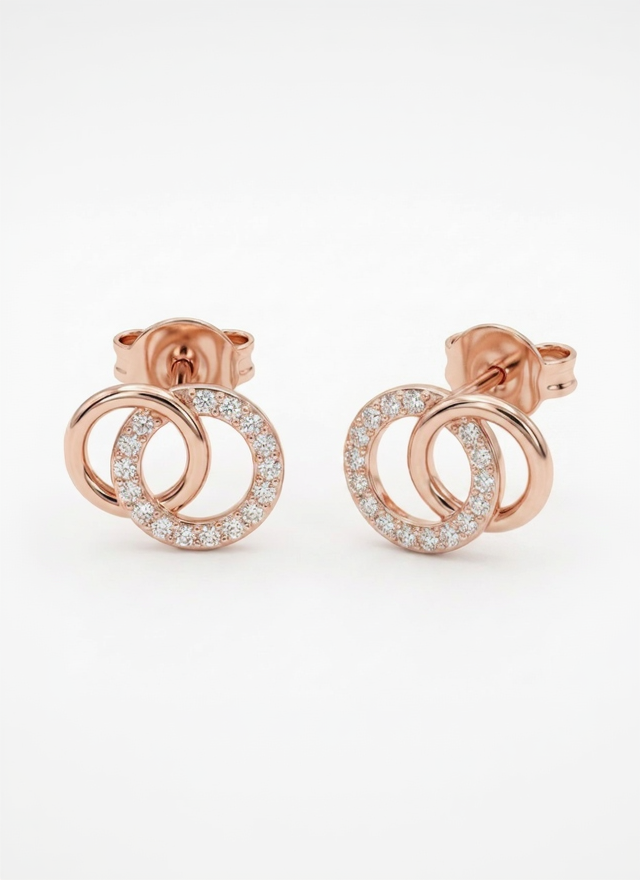 925 Silver Interlocking Circle Stud Earrings #color_rose gold