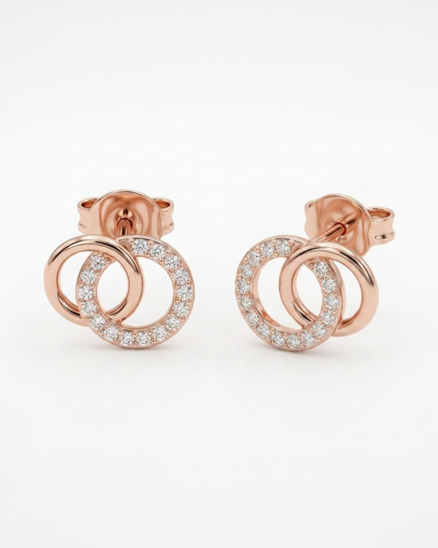 925 Silver Interlocking Circle Stud Earrings #color_rose gold