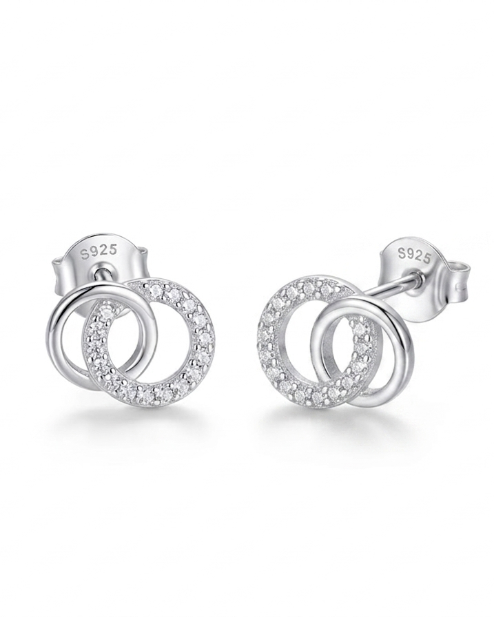 925 Silver Interlocking Circle Stud Earrings #color_silver