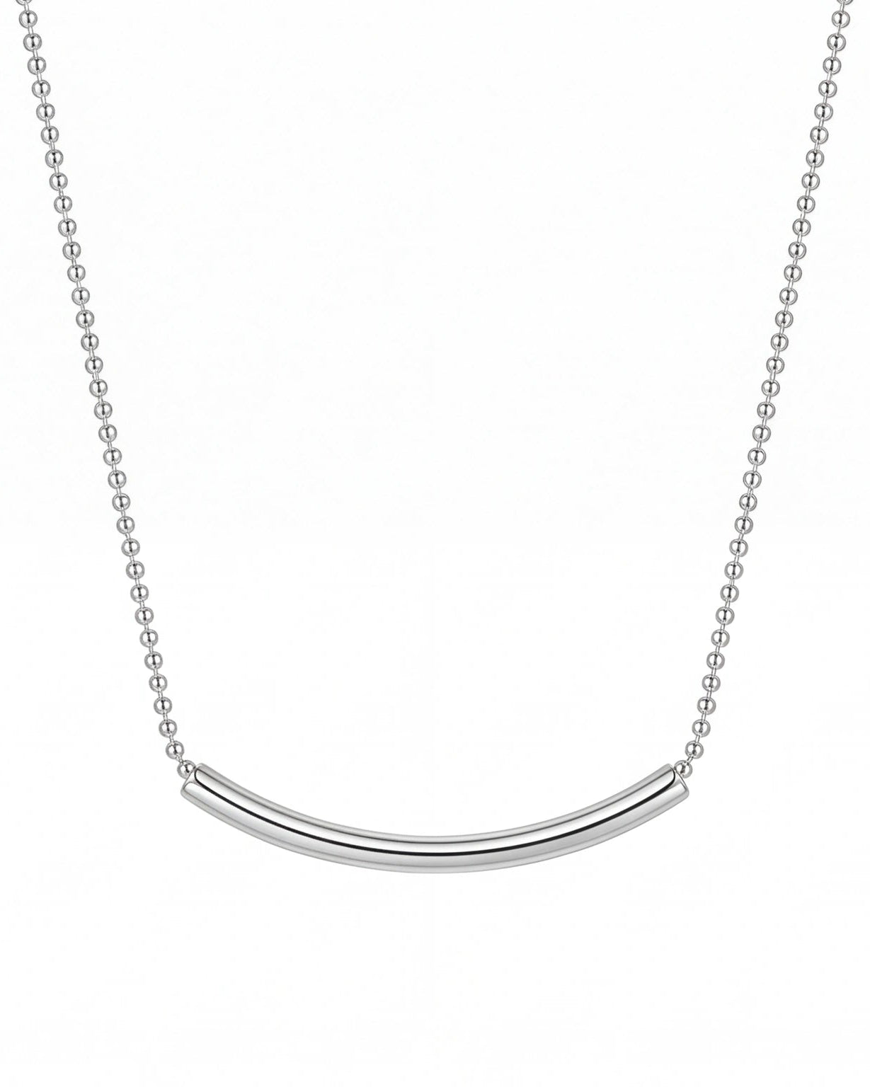 Curved bar silver necklace with minimalist #color_silver