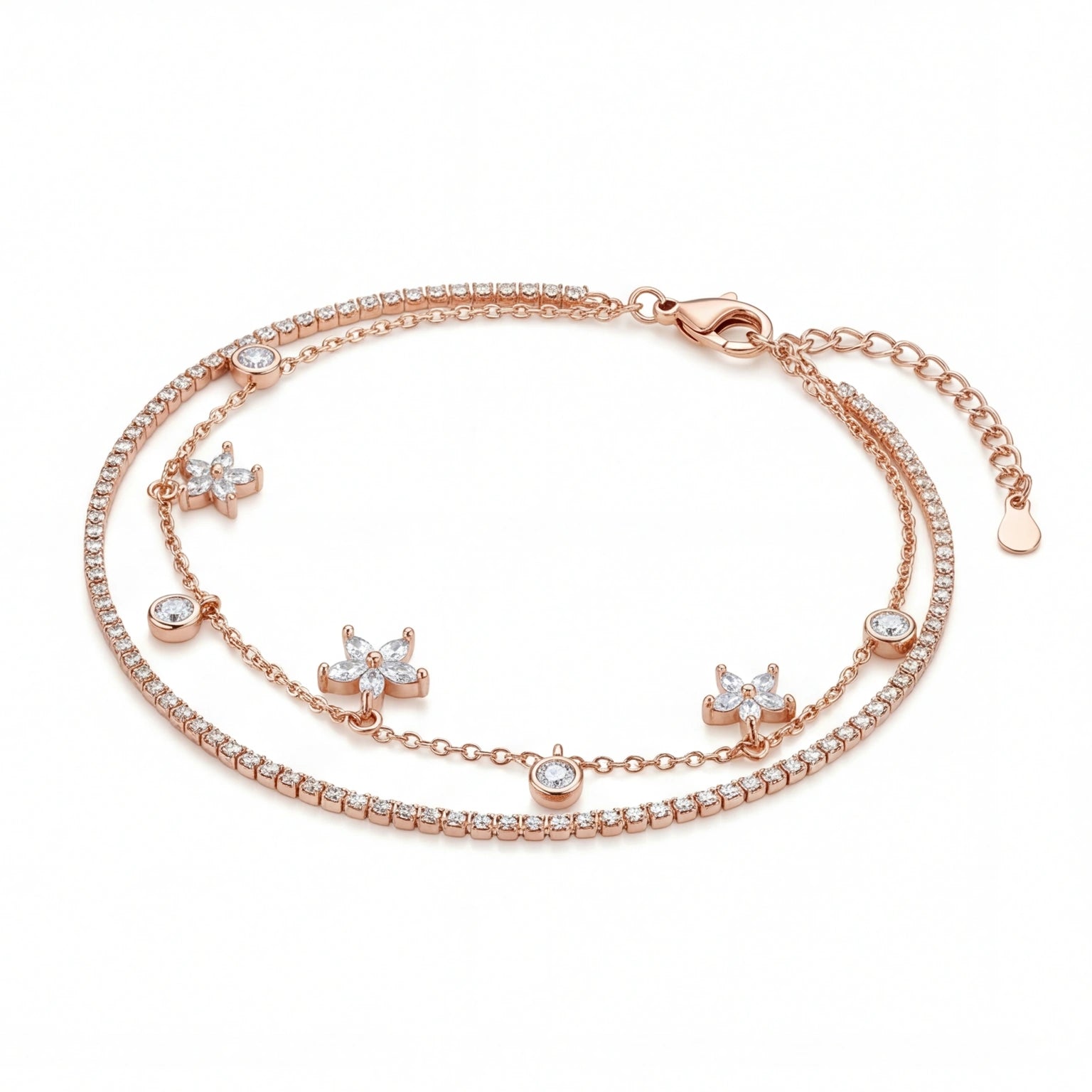 Floral CZ Layer Bracelet for Women#color_rose gold