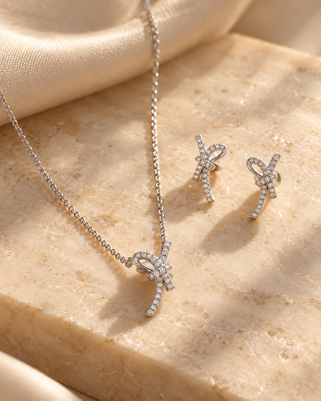 Pave Knot Necklace & Earrings Set in 925 Silver | Cilvira