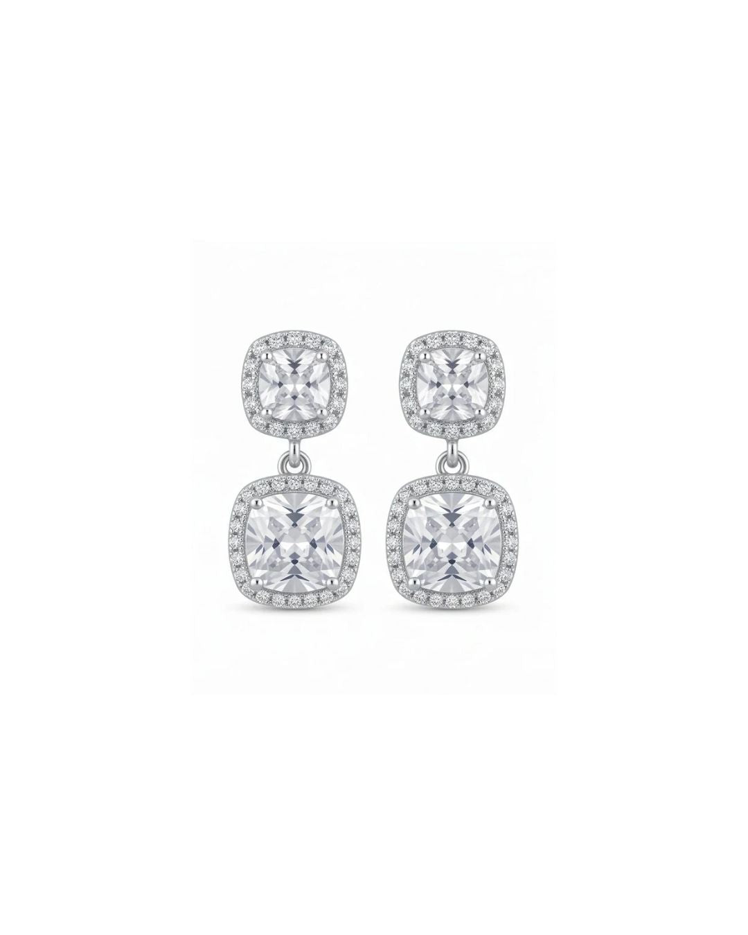 Double drop earrings with cushion #color_silver