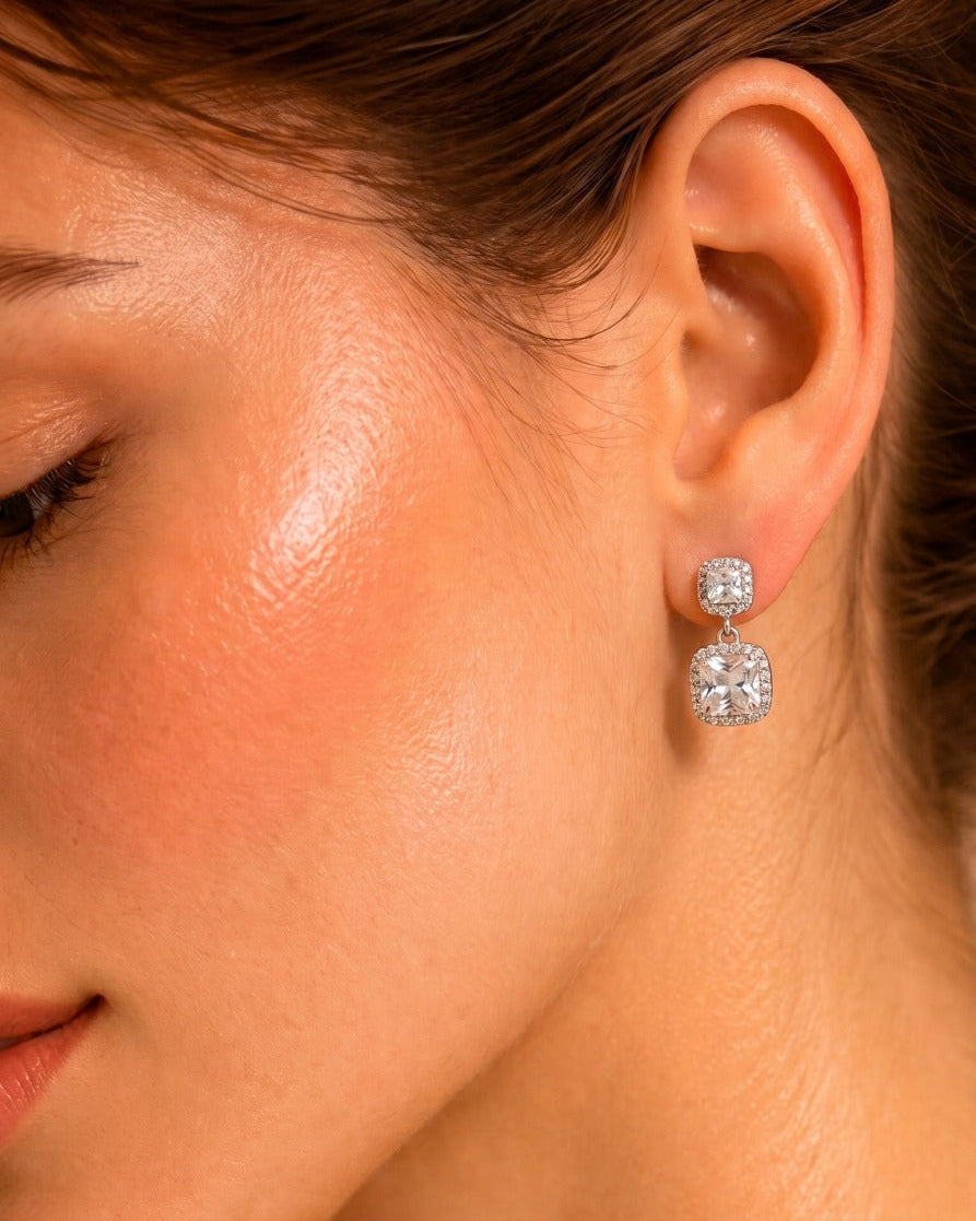 Double drop earrings with cushion #color_silver