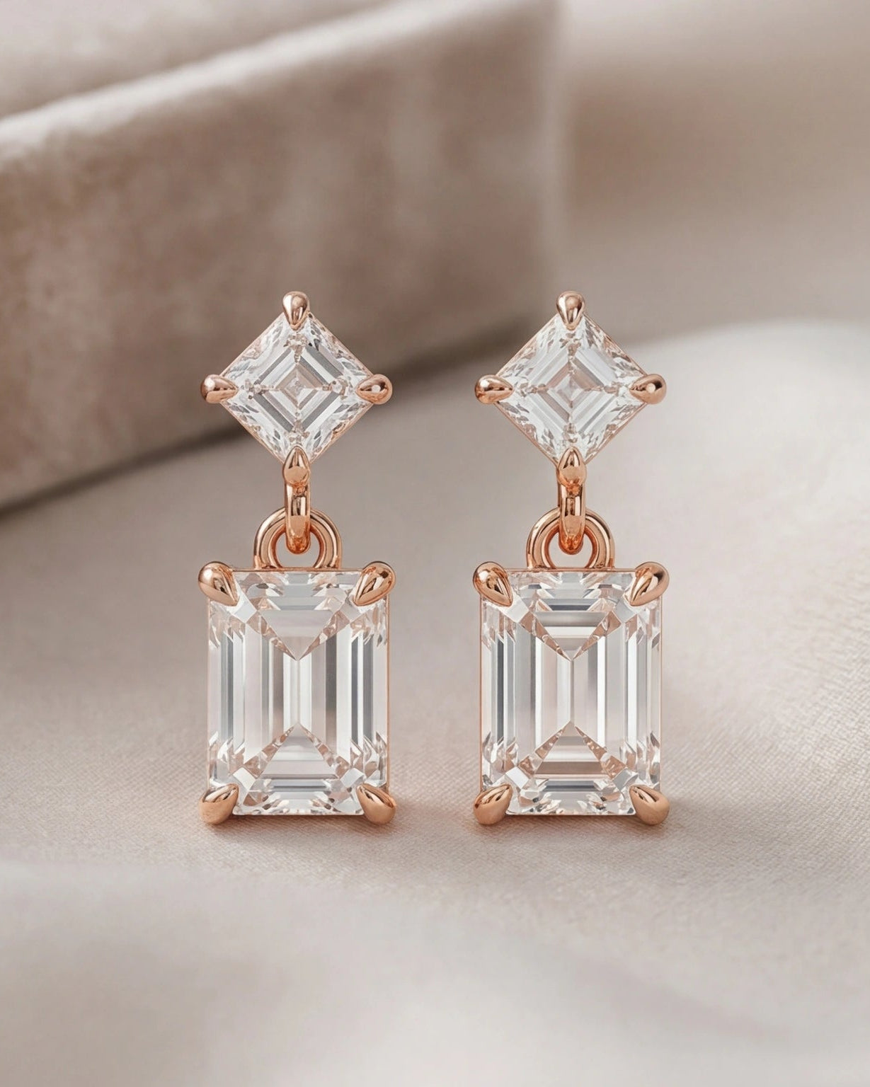 Elegant double drop earrings #color_rose gold
