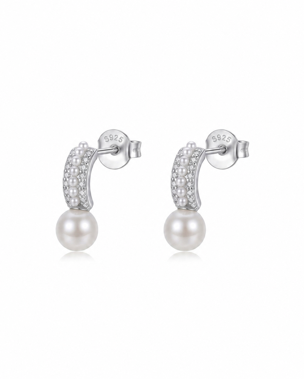 Pearl Drop Hoop Earrings #color_silver