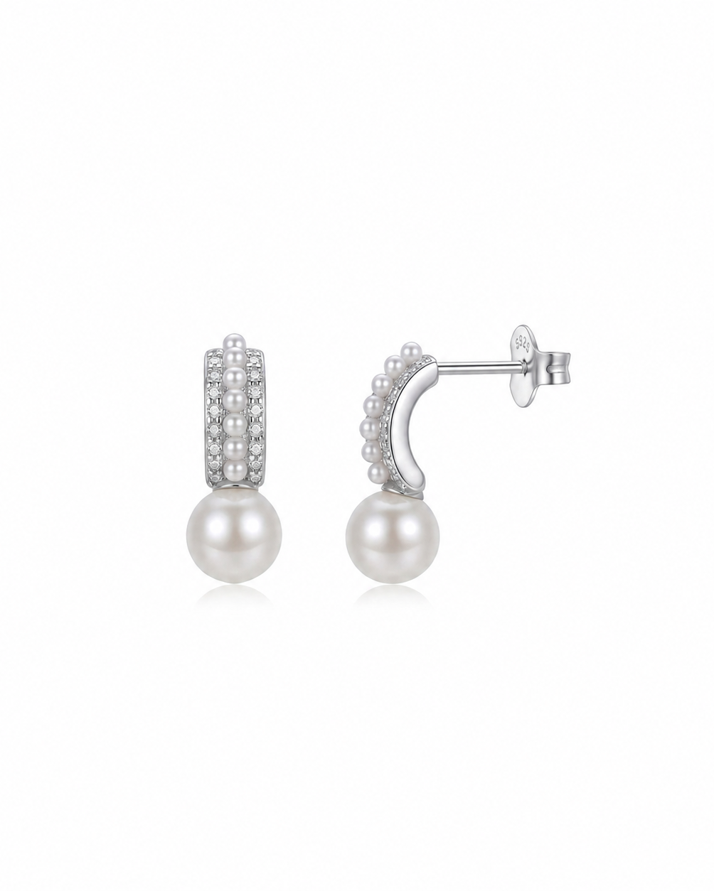 Pearl Drop Hoop Earrings #color_silver