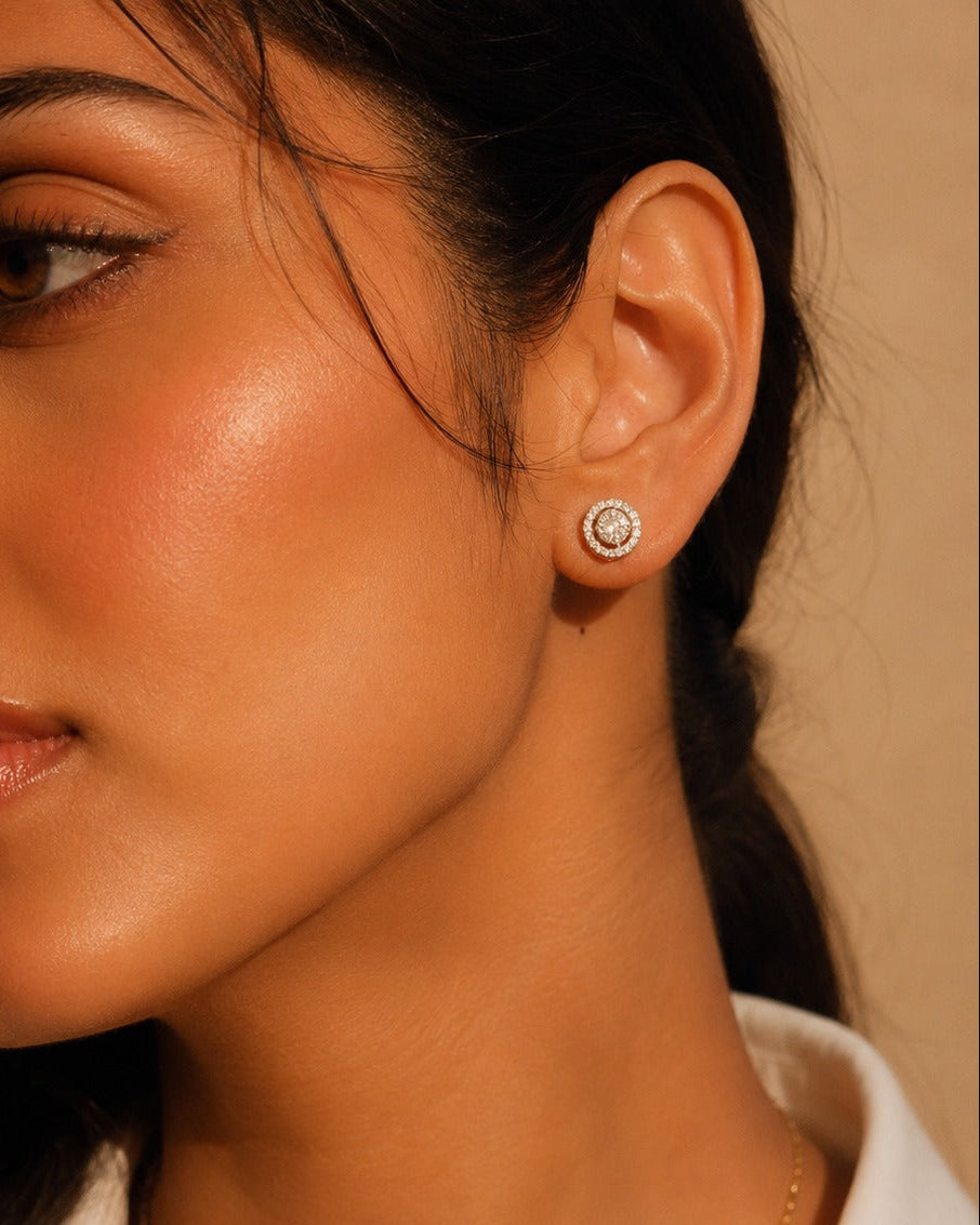 Nova Halo 925 Silver Round Stud Earrings #color_silver