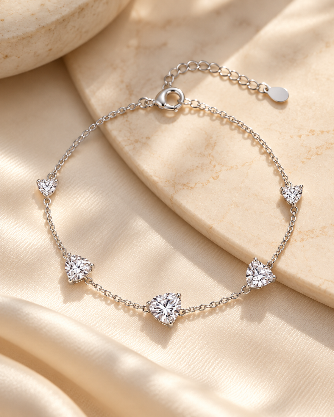 Heart Stone Bracelet in 925 Silver | Cilvira