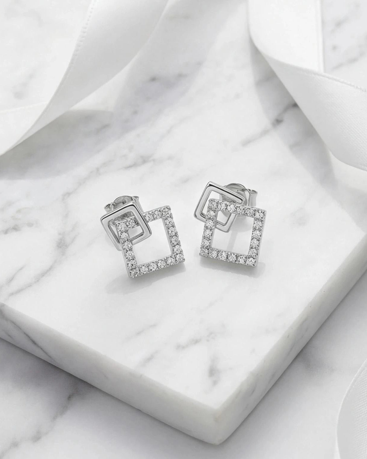 Elegant square CZ studs #color_silver