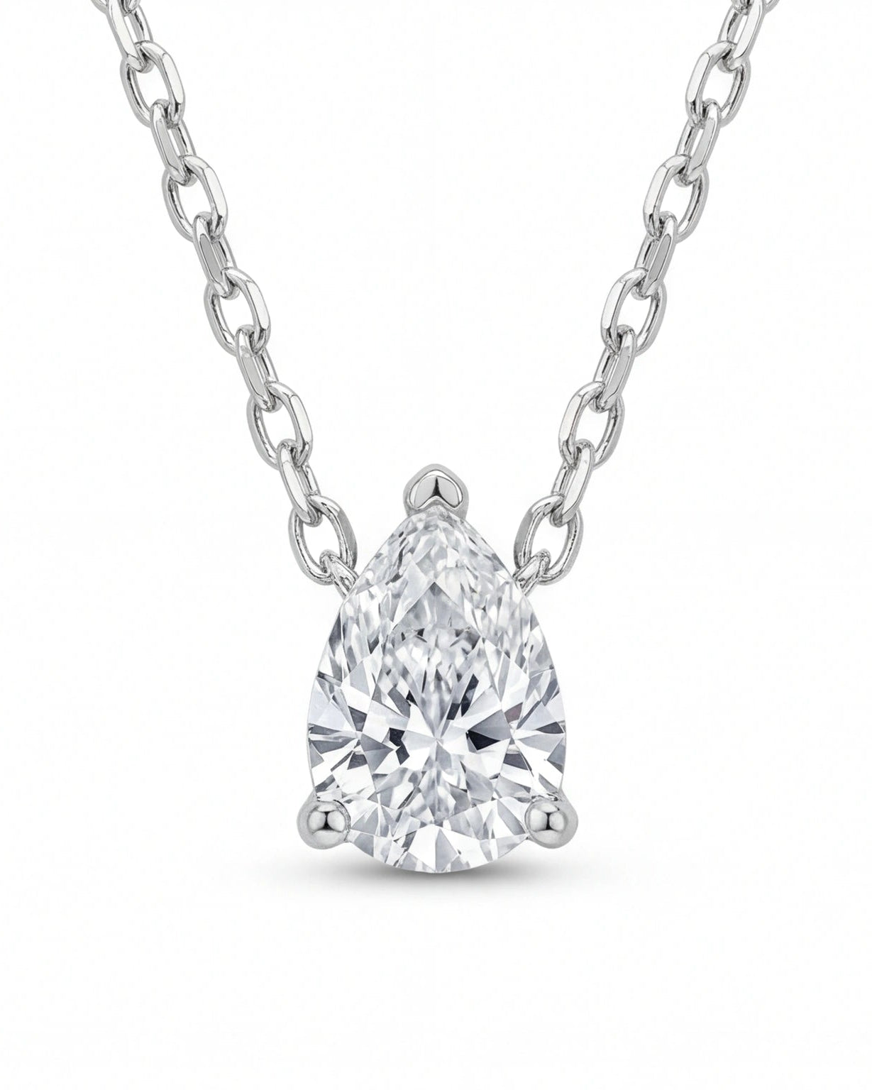 Pear CZ Solitaire Necklace for Women#color_silver