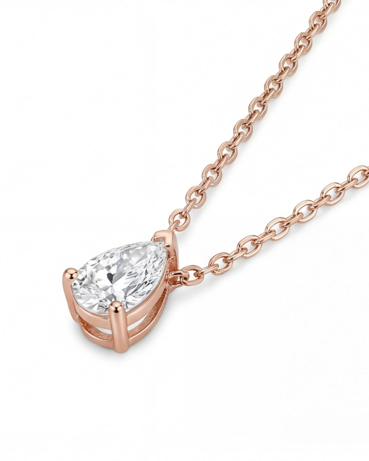 Pear CZ Solitaire Necklace for Women#color_rose gold