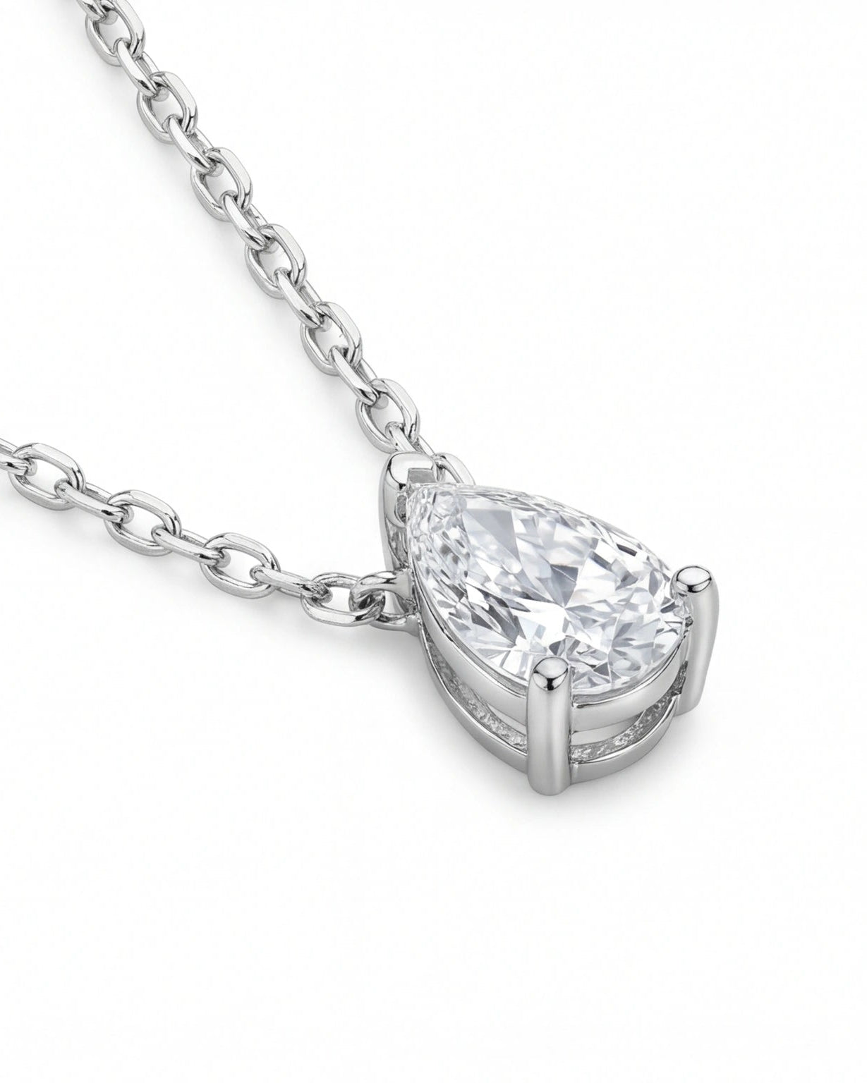 Pear CZ Solitaire Necklace for Women#color_silver