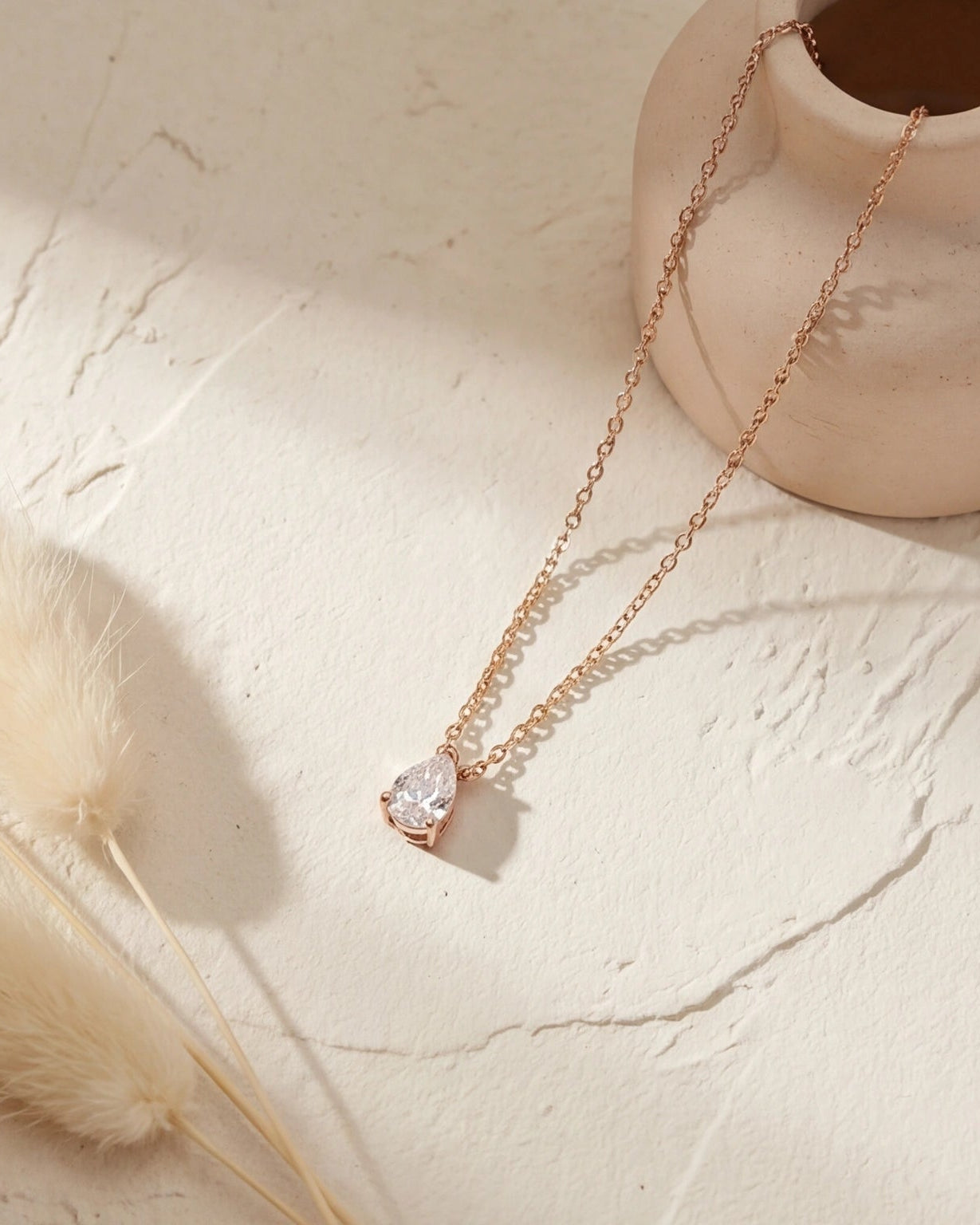 Pear CZ Solitaire Necklace for Women#color_rose gold
