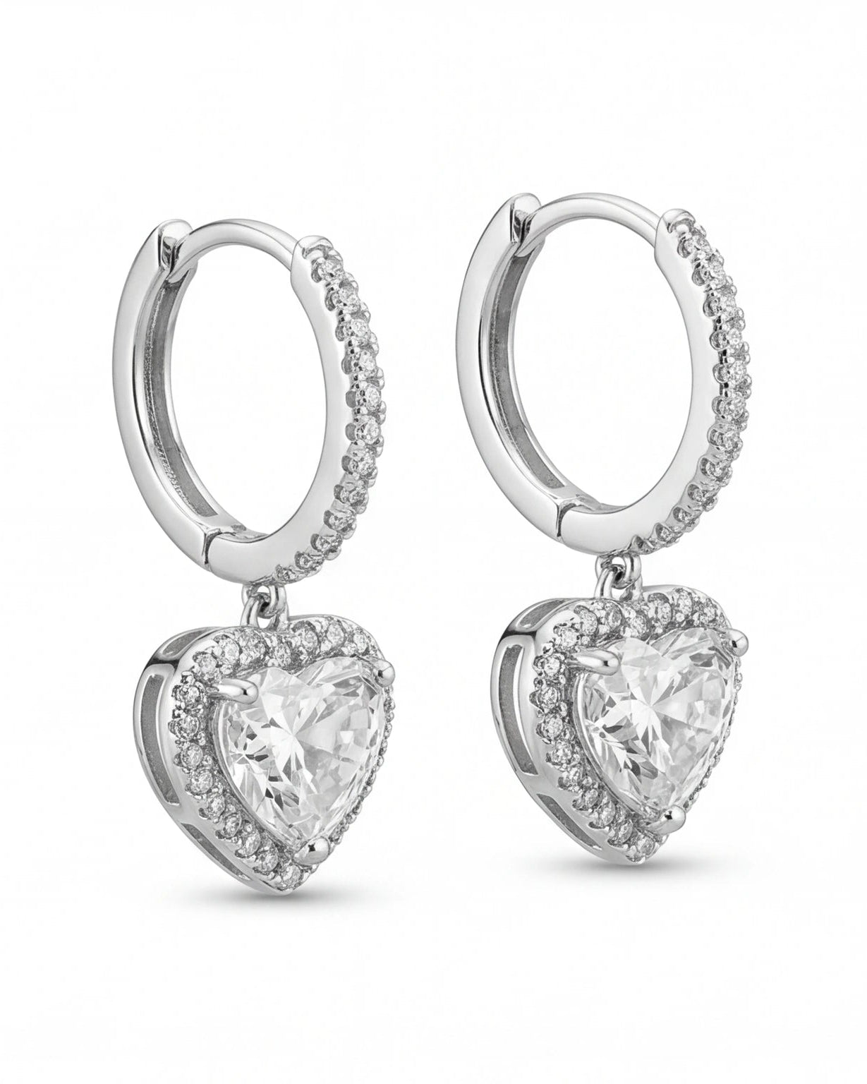 Heart Drop Earrings for Women#color_silver
