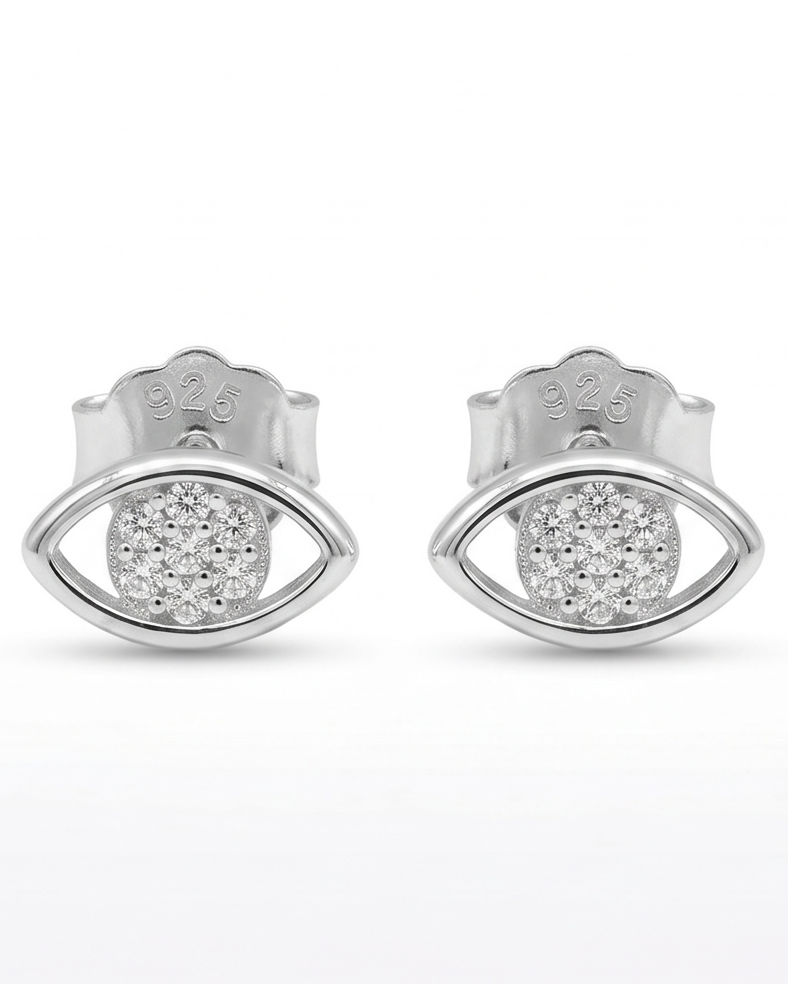 Evil Eye Stud Earrings #color_silver