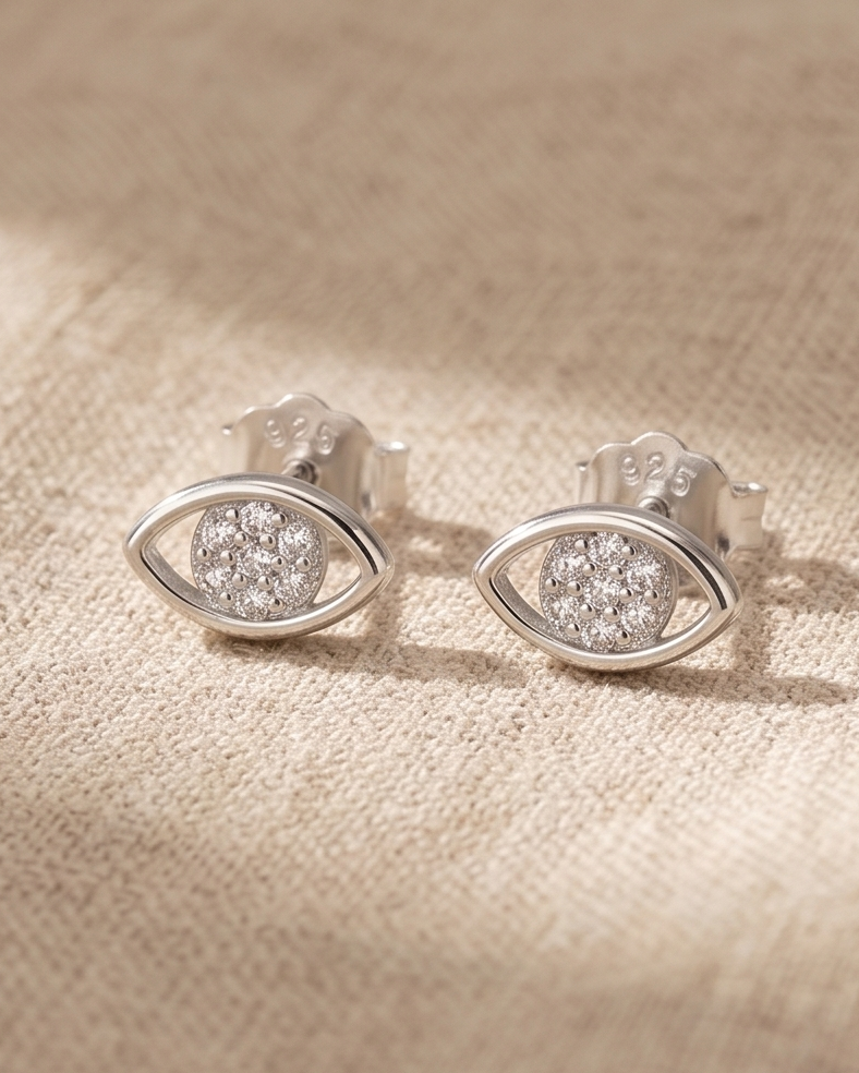Evil Eye Stud Earrings #color_silver