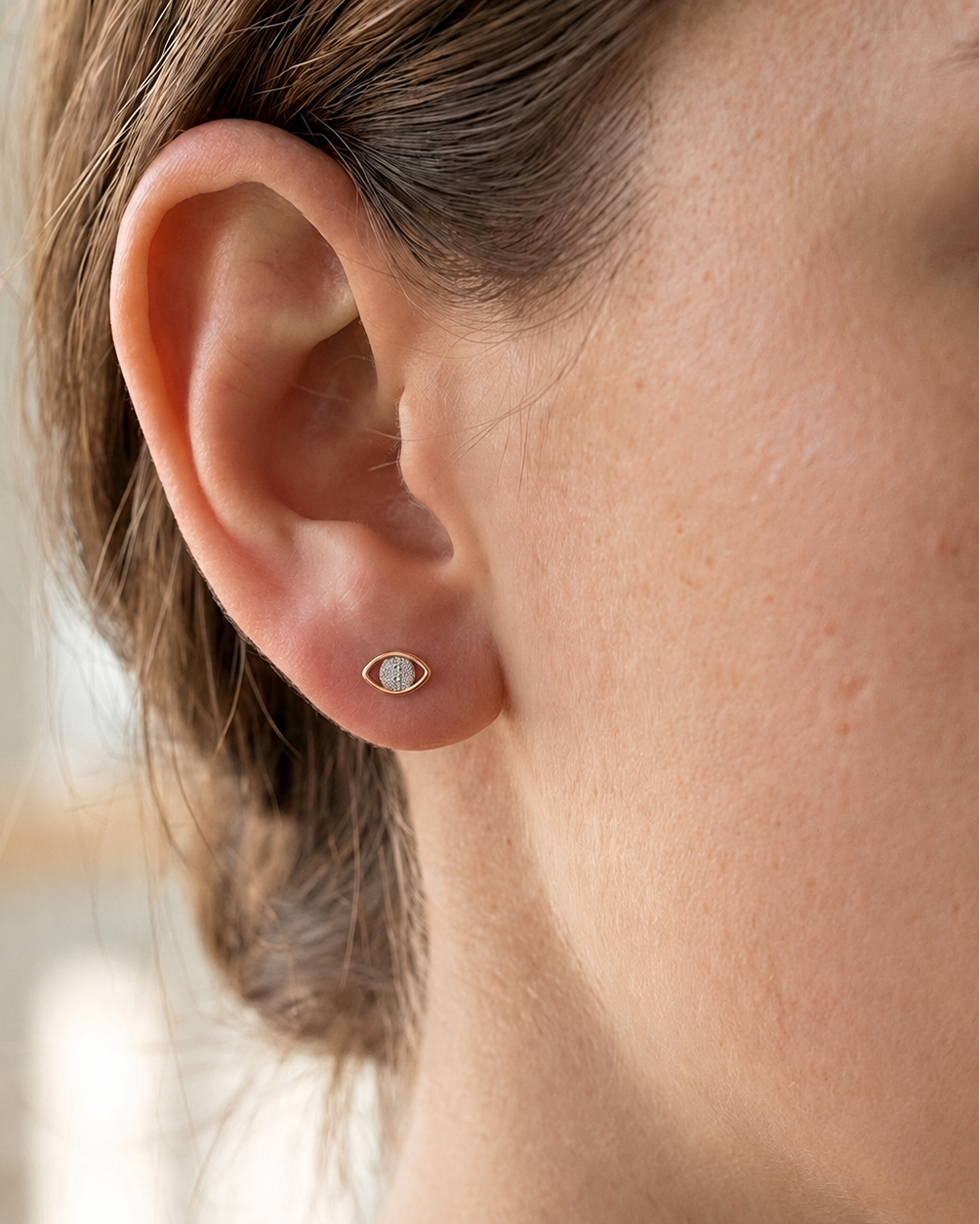 Evil Eye Stud Earrings #color_rose gold