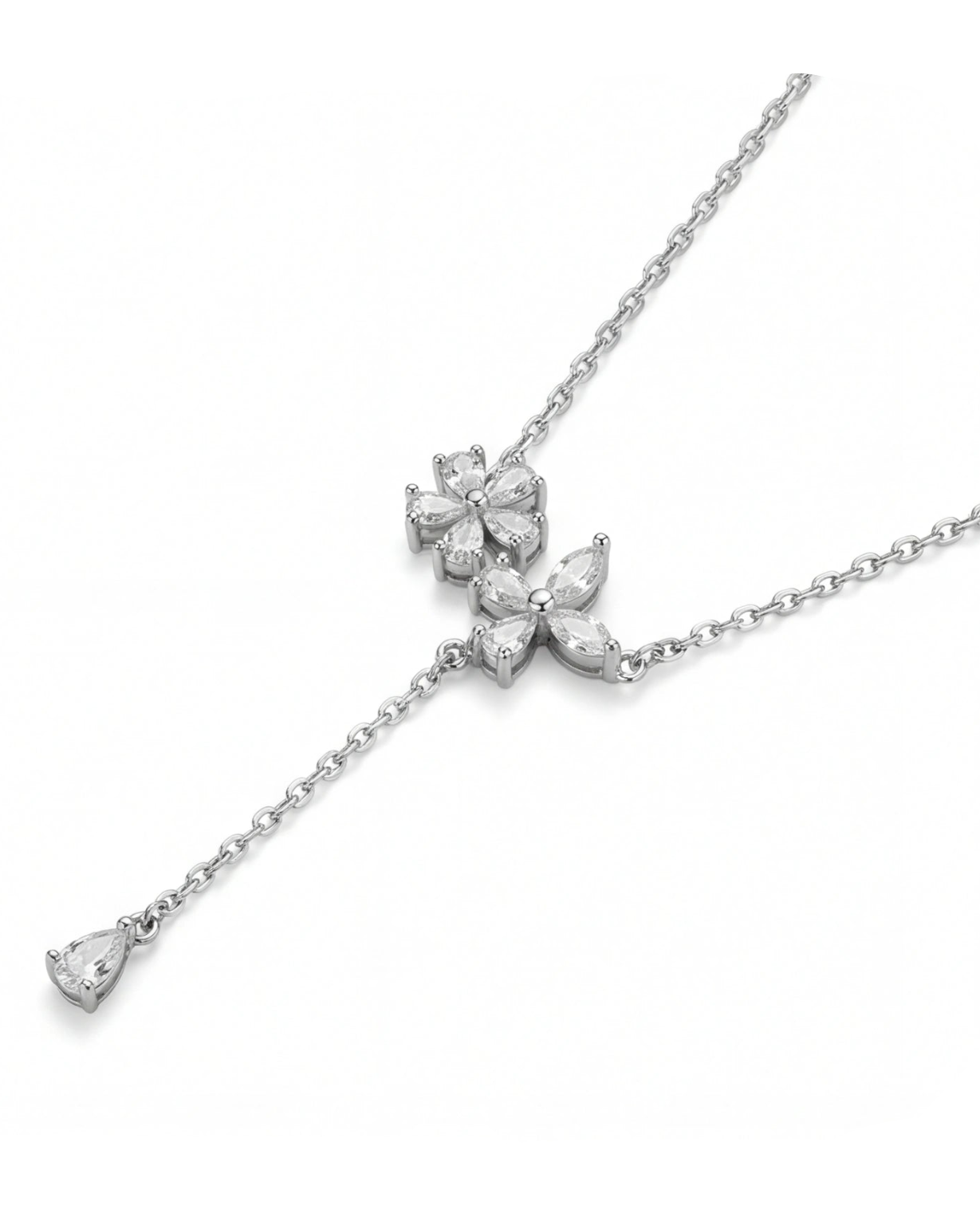 CZ Flower Drop Necklace for Women#color_silver