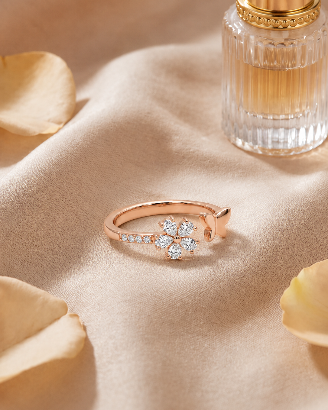925 Silver Flower Star Adjustable Ring #color_rose gold
