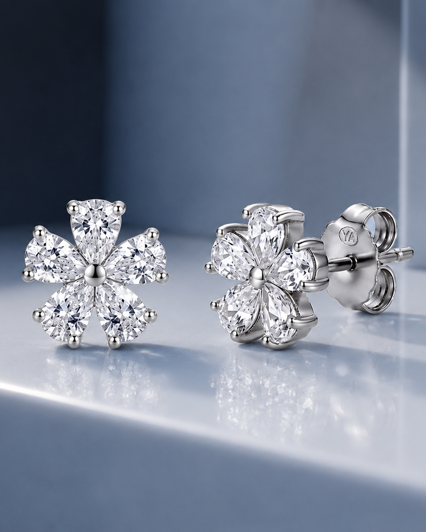 Floral Stud Earrings in 925 Sterling Silver #color_silver