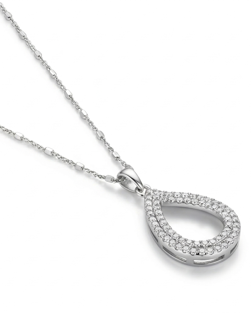 Crystal Pear Silhouette Pendant Necklace #color_silver