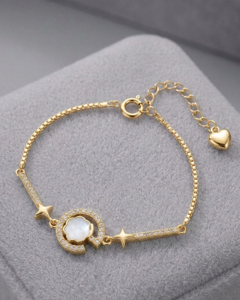 Celeste Mother of Pearl Charm Bracelet #color_gold