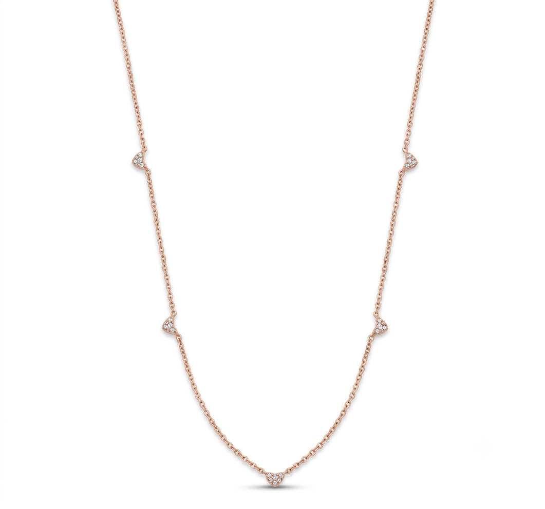 925 Silver Heart Station Necklace #color_rose gold