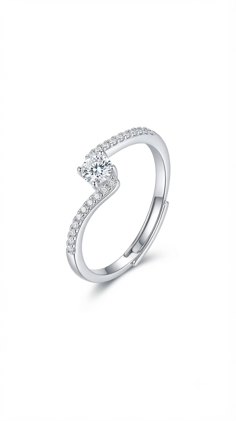 Round centre stone crossover ring with curved band