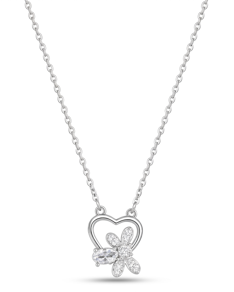 Belgravia Heart & Butterfly Pendant Necklace #color_silver