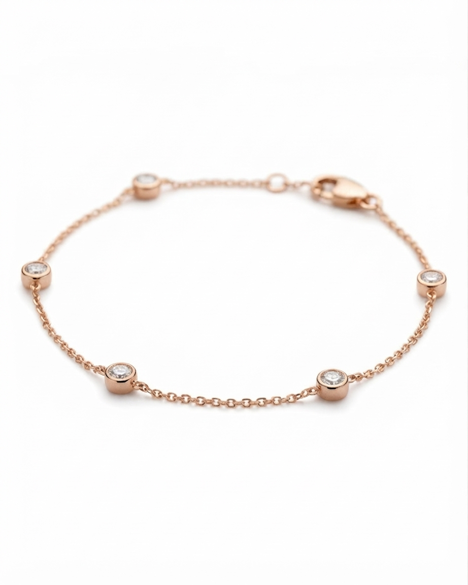925 Sterling Silver Bezel Bracelet#color_rose gold