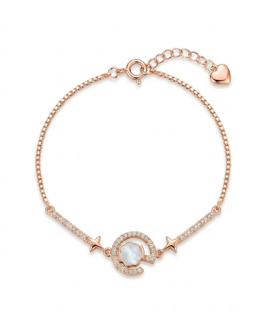 Celeste Mother of Pearl Charm Bracelet #color_rose gold