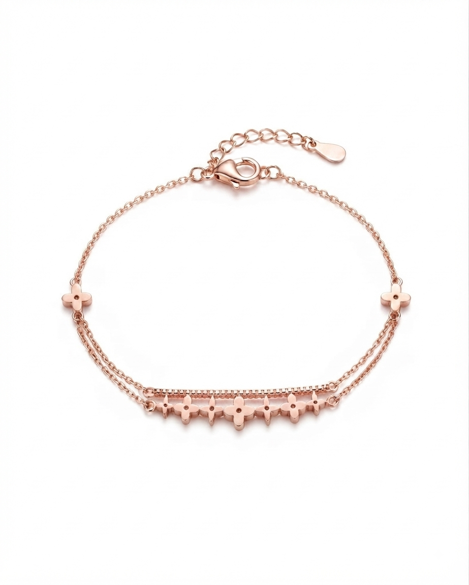925 Sterling Silver Floral Bracelet#color_rose gold