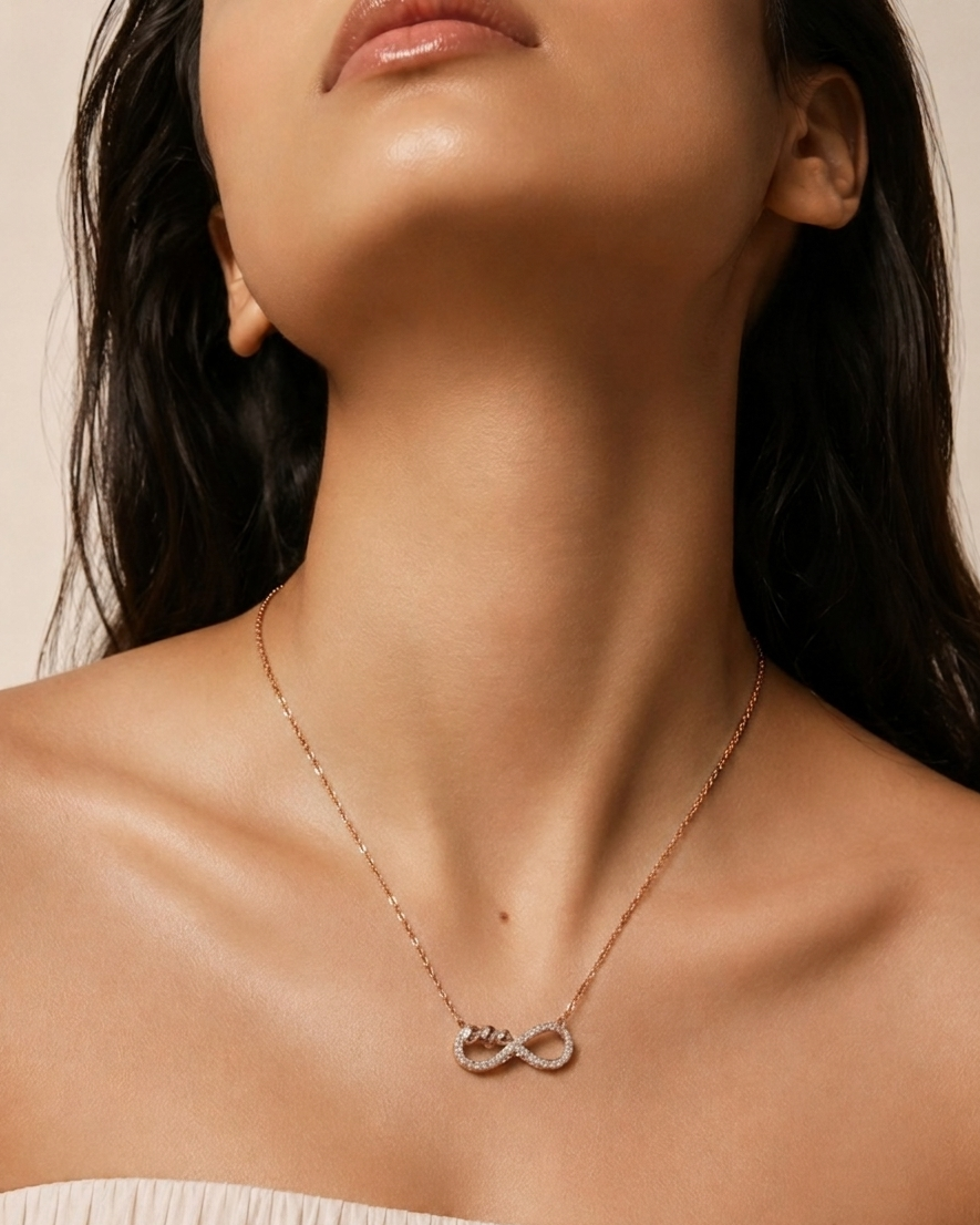 Sparkle Infinity & Heart Pendant Necklace #color_rose gold