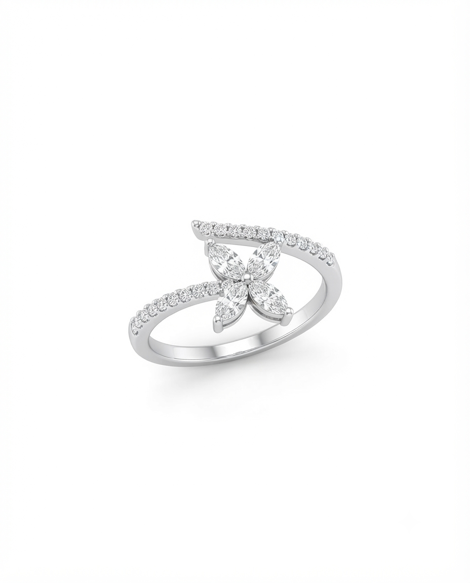 Floral crossover ring in 925 silver
