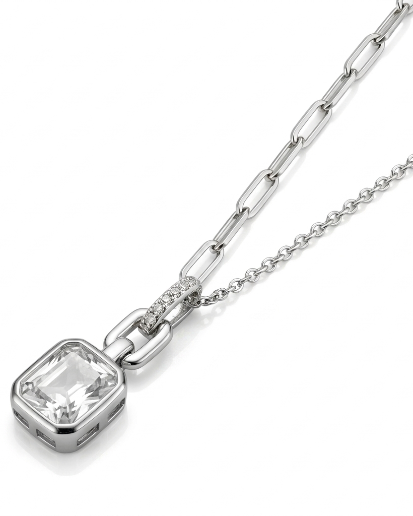 Baguette Crystal Mixed Link Chain Necklace #color_silver