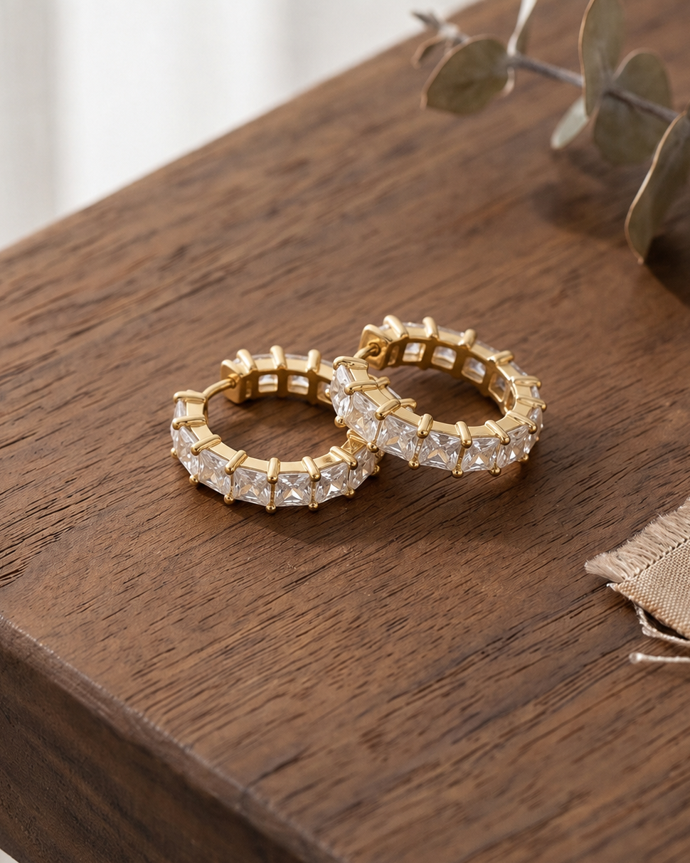 Princess Cut Eternity Hoop Earrings #color_gold