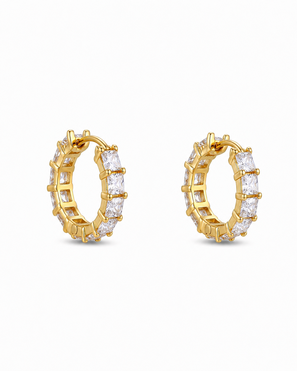 Princess Cut Eternity Hoop Earrings #color_gold