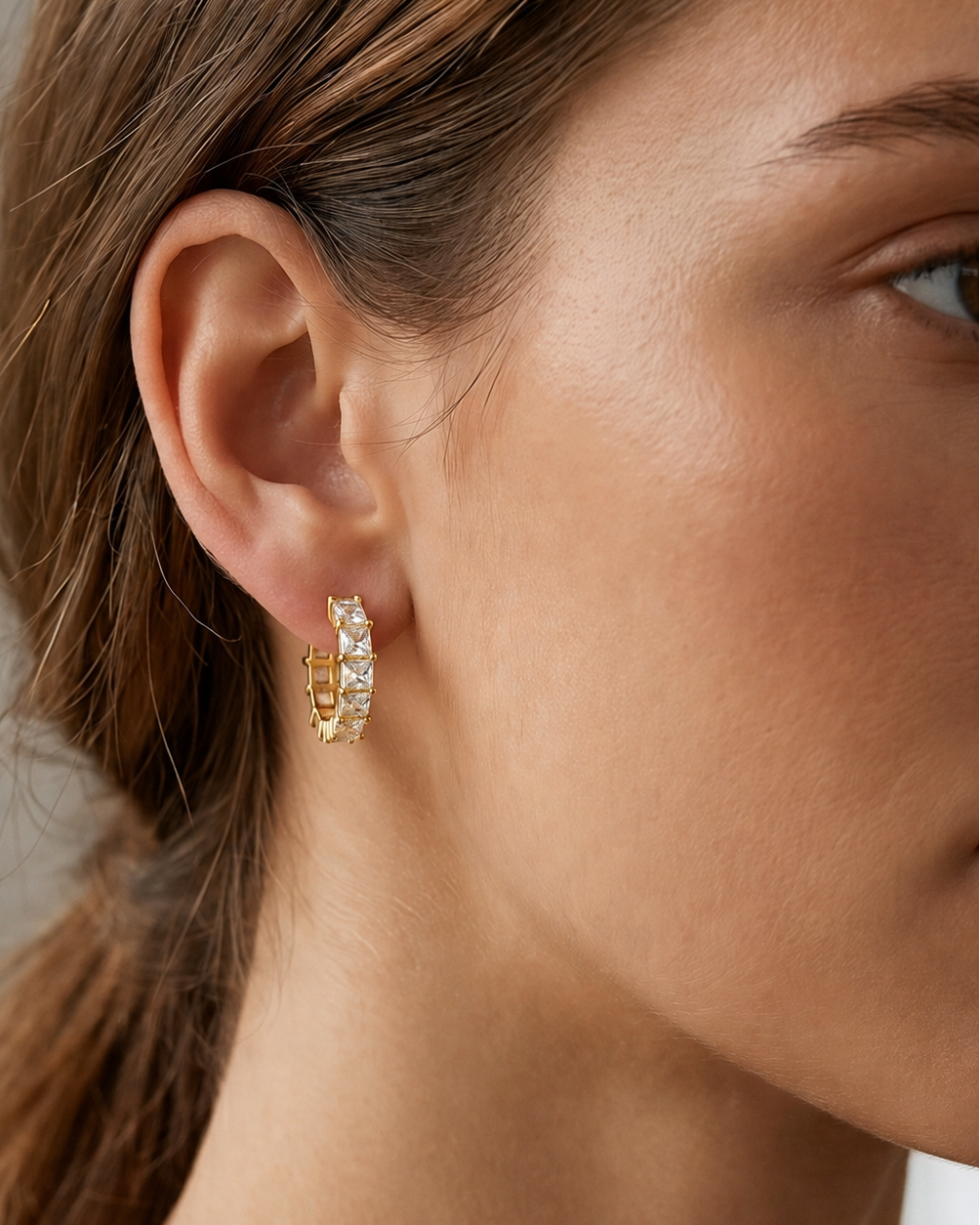 Princess Cut Eternity Hoop Earrings #color_gold