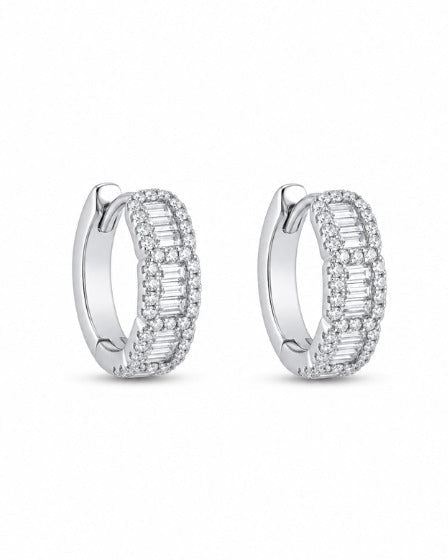 Baguette Halo Huggie Earrings #color_silver