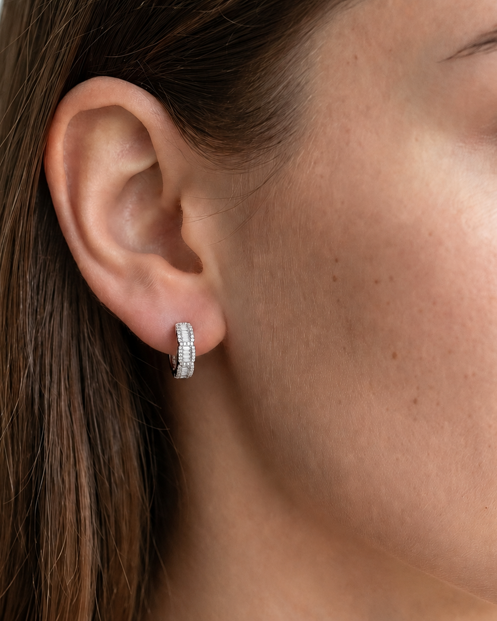 Baguette Halo Huggie Earrings #color_silver