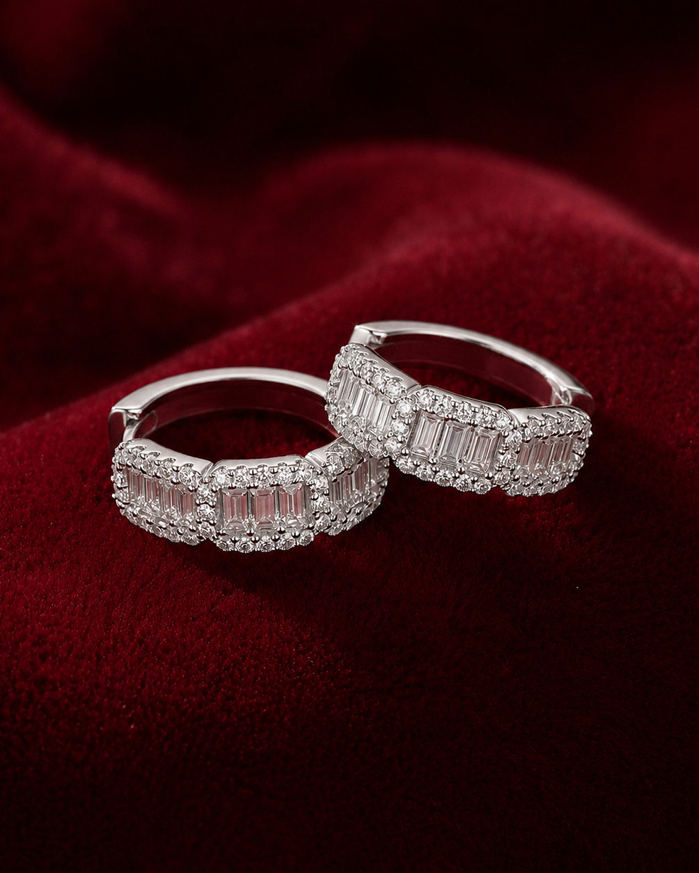 Baguette Halo Huggie Earrings #color_silver