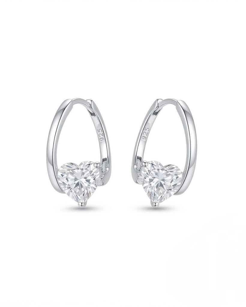 Pair of 925 Sterling Silver heart charm huggie hoop earrings.