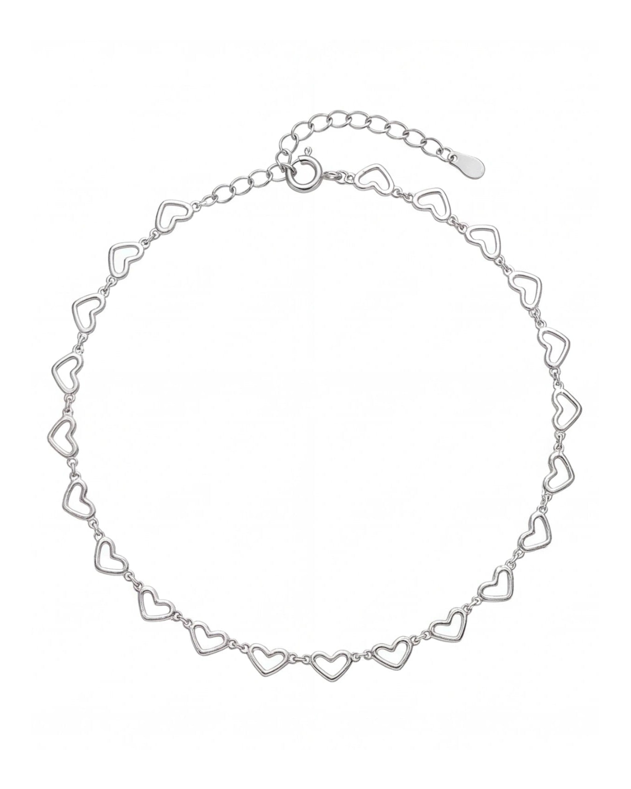 Elegant silver anklet with heart chain #color_silver