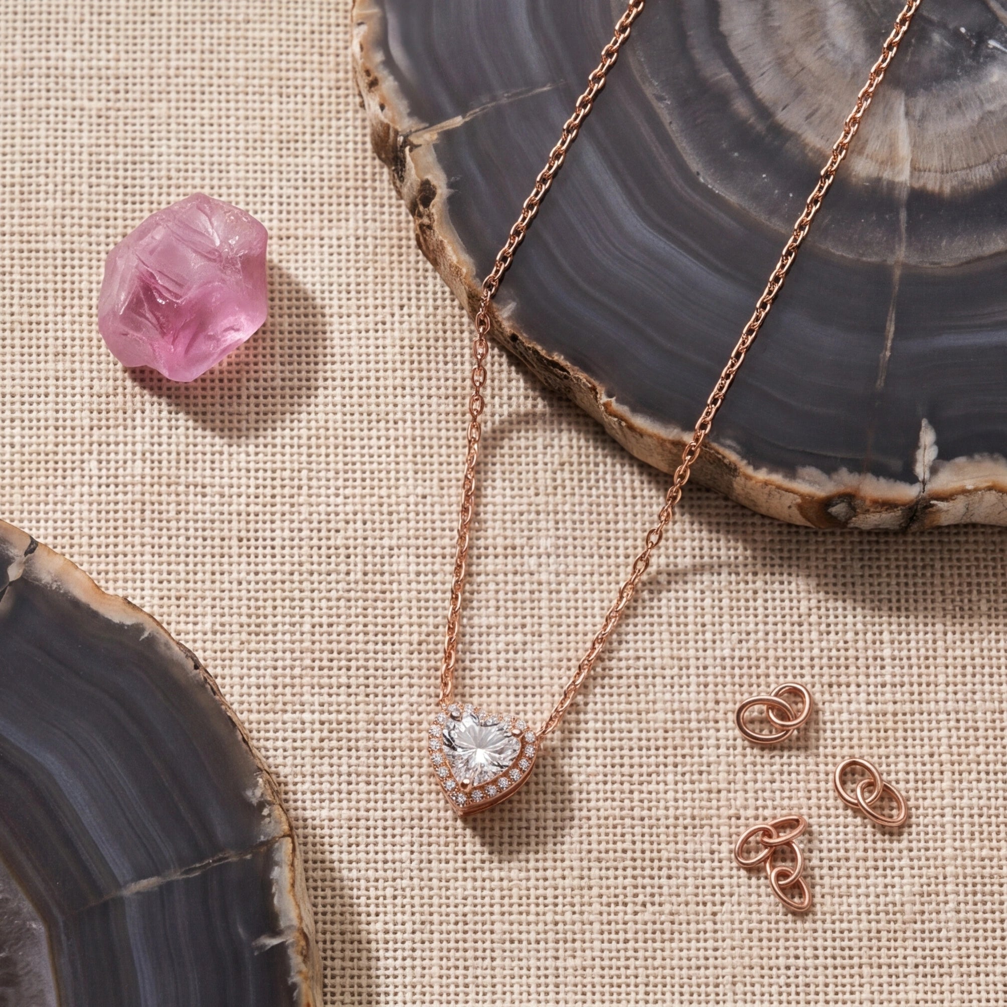 Elegant heart-shaped CZ halo pendant necklace #color_rosegold