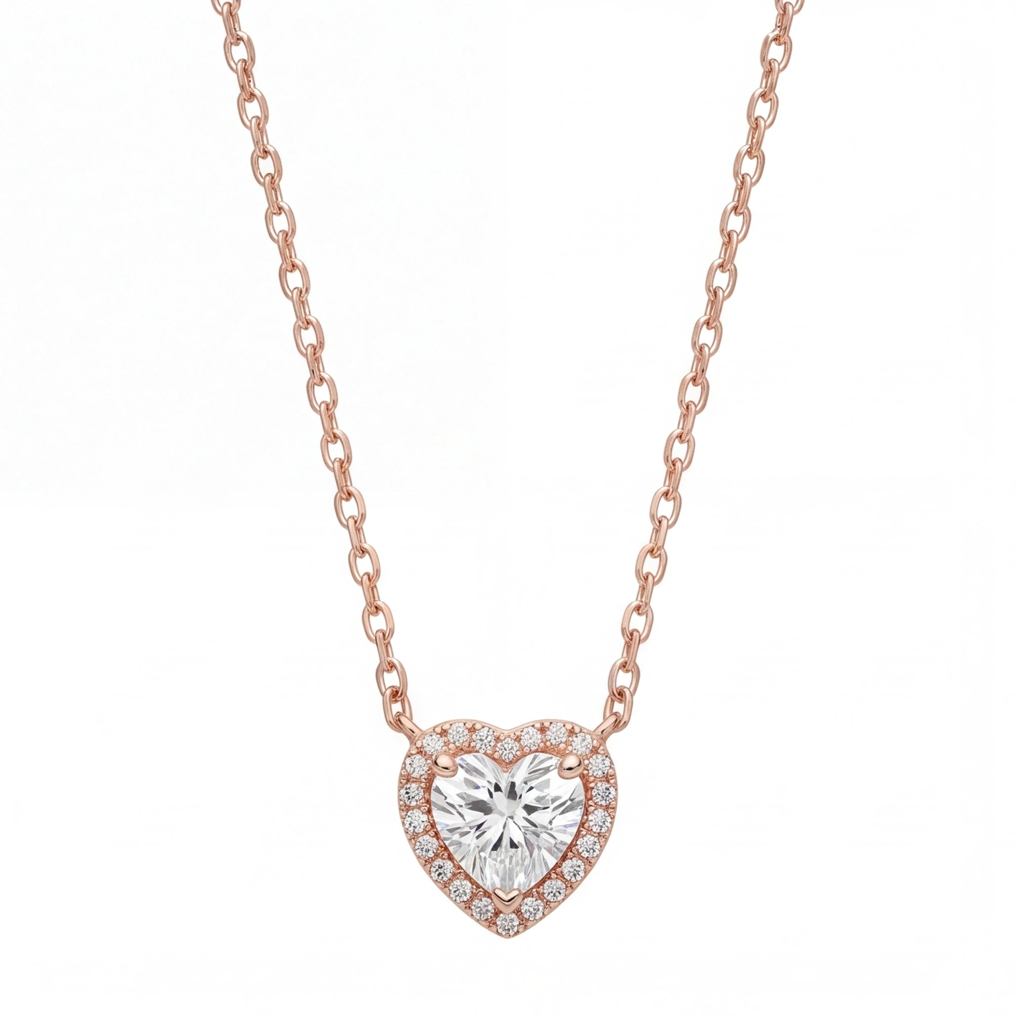 Elegant heart-shaped CZ halo pendant necklace #color_rose gold